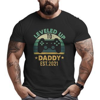 Promoted To Daddy Est 2021 Leveled Up To Daddy & Dad Big and Tall Men T-shirt | Mazezy