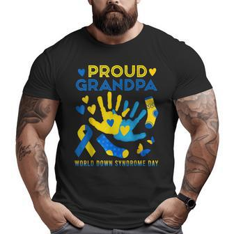 Proud Grandpa T21 World Down Syndrome Awareness Day Ribbon Big and Tall Men T-shirt | Mazezy
