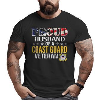 Proud Husband Of A Coast Guard Veteran With American Flag Veteran Big and Tall Men T-shirt | Mazezy