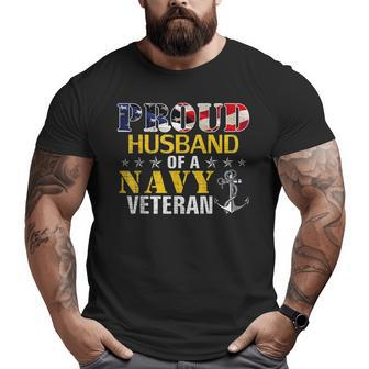 Proud Husband Of A Navy Veteran With American Flag Big and Tall Men T-shirt | Mazezy AU