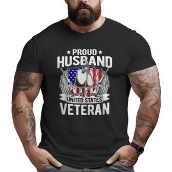Proud Husband Of A Us Veteran Dog Tags Military Spouse Big and Tall Men T-shirt | Mazezy