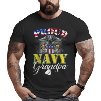 Proud Navy Grandpa With American Flag Veteran Big and Tall Men T-shirt | Mazezy