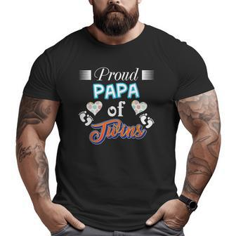 Proud Papa Of Twins Father Day Heart Footprint Dad Daddy Big and Tall Men T-shirt | Mazezy