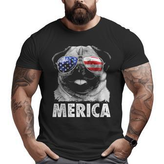 Pug 4Th Of July Merica Men Women Usa American Flag Big and Tall Men T-shirt | Mazezy