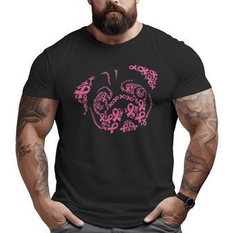 Pug Face Breast Cancer Awareness Cute Dog Pink Ribbon Big and Tall Men T-shirt | Mazezy