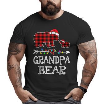 Red Plaid Grandpa Bear & Kid Christmas Light Santa Hat Big and Tall Men T-shirt | Mazezy