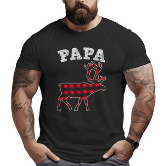 Red Plaid Papa Reindeer Top Matching Family Christmas Pj Big and Tall Men T-shirt | Mazezy