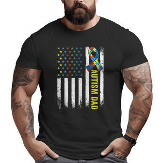 Retro American Flag Autism Dad Awareness Autistic Big and Tall Men T-shirt | Mazezy