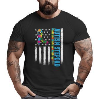 Retro American Flag Autism Stepdad Awareness Autistic Big and Tall Men T-shirt | Mazezy