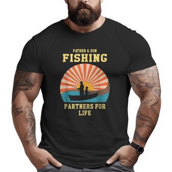 Retro Father Son Fishing Partners For Life Matching Big and Tall Men T-shirt | Mazezy