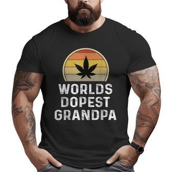 Retro Pot Leaf Weed Smoker Worlds Dopest Grandpa Big and Tall Men T-shirt | Mazezy