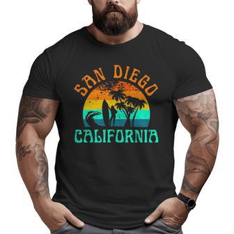 San Diego California Beach Surf Summer Vacation Girl Vintage Surfer Big and Tall Men T-shirt | Mazezy