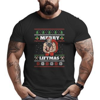 Santa Weightlifting Christmas Fitness Gym Xmas Men Big and Tall Men T-shirt | Mazezy CA
