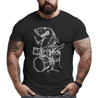 Shark Playing Drums Ocean Drummer Beach Big and Tall Men T-shirt | Mazezy