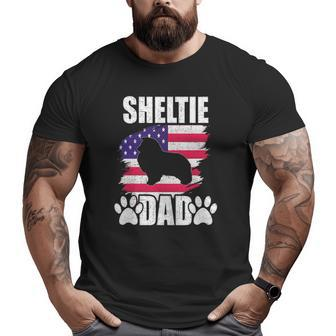 Sheltie Dad Dog Lover American Us Flag Big and Tall Men T-shirt | Mazezy