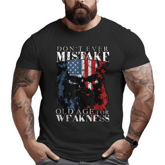 Skull American Flag Don't Ever Mistake Old Age For Weakness Big and Tall Men T-shirt | Mazezy