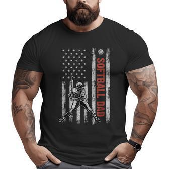 Softball Dad American Flag Father's Day 4Th Of July Big and Tall Men T-shirt | Mazezy