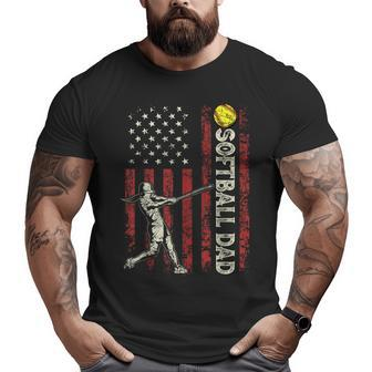 Softball Dad Us Flag For Dad Men Patriotic Fathers Day Big and Tall Men T-shirt | Mazezy