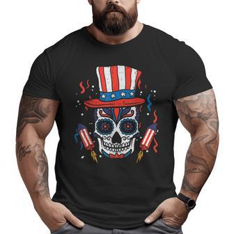 Sugar Skull Us Flag Hat Fourth 4Th Of July Patriotic Mexican Big and Tall Men T-shirt | Mazezy