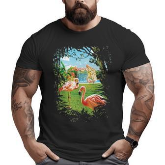Summer In Paradise With Exotic Pink Flamingos Big and Tall Men T-shirt | Mazezy