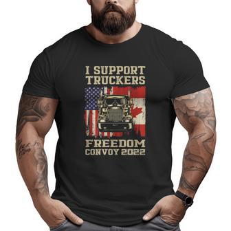 I Support Truckers Freedom Convoy 2022 American Canada Flags Big and Tall Men T-shirt | Mazezy