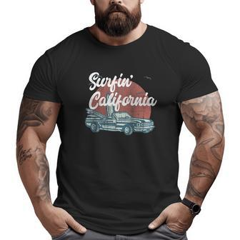 Surfin' California Muscle Car Vintage Convertible Surfer Raglan Baseball Tee Big and Tall Men T-shirt | Mazezy