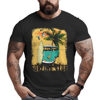 Surfing Summer Beach Hippie Van Bus Surfboard Palm Tree Big and Tall Men T-shirt | Mazezy