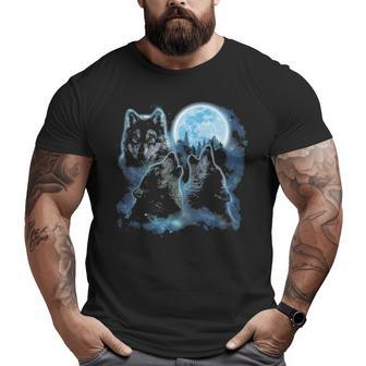 Three Wolves Howling And Moon Wolf Big and Tall Men T-shirt | Mazezy CA