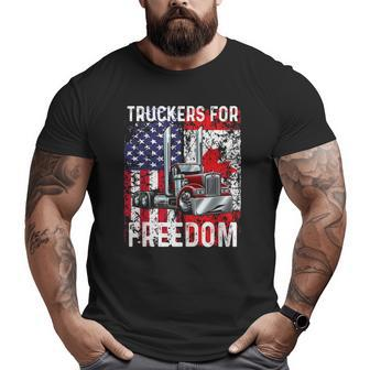 Trucker For Freedom Convoy 2022 American Canadian Flag Big and Tall Men T-shirt | Mazezy