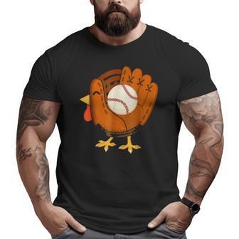 Turkey Baseball Glove Thanksgiving Day Catchers Boys Dads Big and Tall Men T-shirt | Mazezy