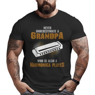 Never Underestimate Grandpa Who Is Also A Harmonica Player Big and Tall Men T-shirt | Mazezy