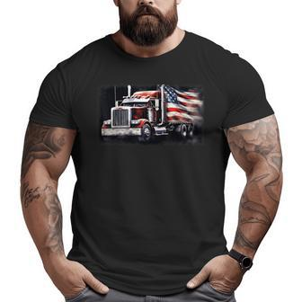 Us American Flag Semi Truck Driver Trucker Driver Big and Tall Men T-shirt | Mazezy