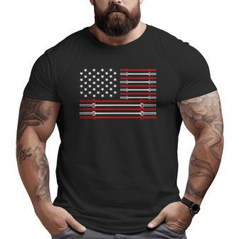 Us Flag Barbells Weightlifting Patriotic Gym Workout Big and Tall Men T-shirt | Mazezy
