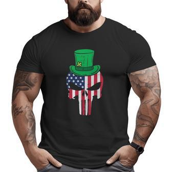 Us Flag Skull Irish Leprechaun Hat St Patricks Day Big and Tall Men T-shirt | Mazezy