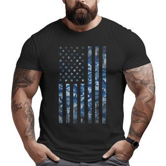 Us Navy Camo Veteran American Flag Military Blue Big and Tall Men T-shirt | Mazezy