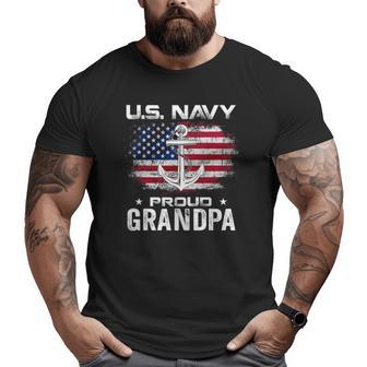 US Navy Proud Grandpa With American Flag Veteran Big and Tall Men T-shirt | Mazezy DE