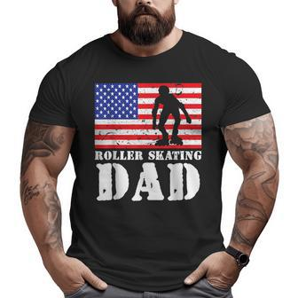 Usa American Distressed Flag Roller Skating Dad Men For Him For Dad Big and Tall Men T-shirt | Mazezy