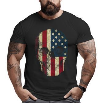 Usa Flag Skull Real American Us Pride- BikerHunting Big and Tall Men T-shirt | Mazezy