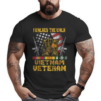 Vietnam Veteran With Us Flag With Combat Boots Patriotic Big and Tall Men T-shirt | Mazezy