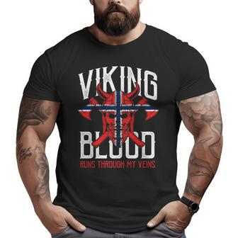 Viking Blood Skull Norwegian Flag Pride Norway Premium Big and Tall Men T-shirt | Mazezy