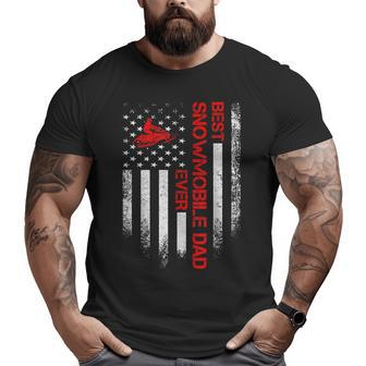 Vintage American Flag Best Snowmobile Dad Ever Snowmobiling Big and Tall Men T-shirt | Mazezy