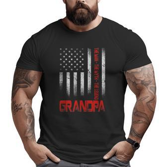 Vintage American Flag Grandpa Man Myth Legend Father's Day Big and Tall Men T-shirt | Mazezy