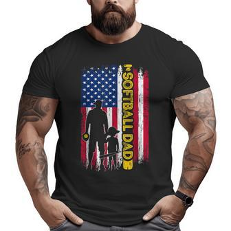 Vintage American Flag Softball Dad Daddy Men Big and Tall Men T-shirt | Mazezy
