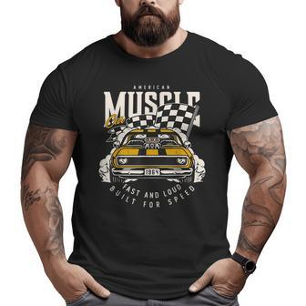 Vintage American Muscle Car Racing Flag Racing Big and Tall Men T-shirt | Mazezy