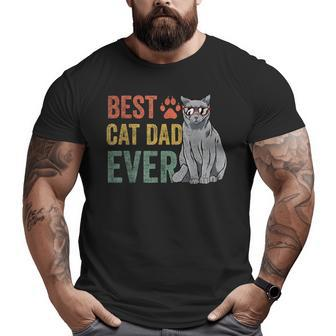 Vintage Best Cat Dad Ever Father's Day Fur Daddy Big and Tall Men T-shirt | Mazezy