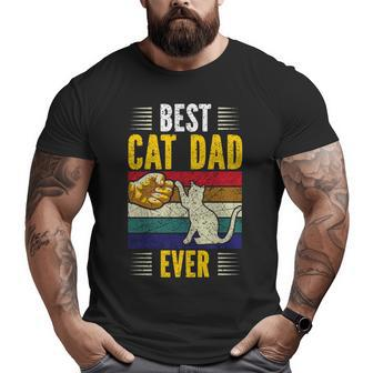 Vintage Best Cat Dad Ever Gold Personalized Cat Dad Big and Tall Men T-shirt | Mazezy
