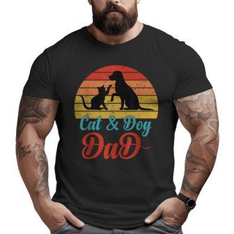 Vintage Cat And Dog Dad Owner Father Daddy Pet Animal Big and Tall Men T-shirt | Mazezy