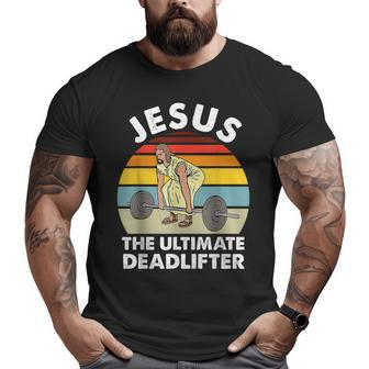 Vintage Jesus The Ultimate Deadlifter Gym Bodybuliding Big and Tall Men T-shirt | Mazezy