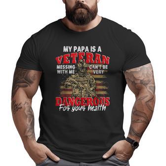 Vintage My Papa Is A Veteran Father's Day Us Flag Family Big and Tall Men T-shirt | Mazezy