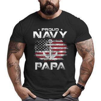 Vintage Proud Navy Papa With American Flag Veteran Big and Tall Men T-shirt | Mazezy